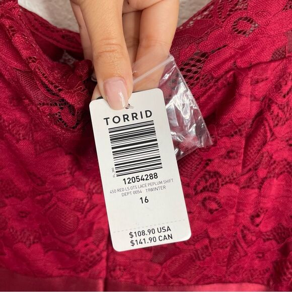 Torrid Red Lace Off The Shoulder Peplum Shift Dress Size 16 - Picture 4 of 5